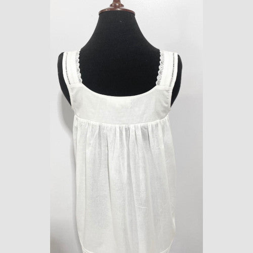 SoieRose White 100% Cotton Strappy Victorian Nightgown - SR-1012