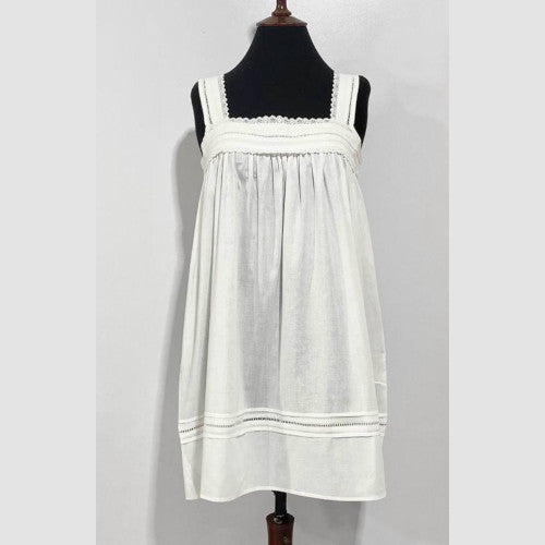 SoieRose White 100% Cotton Strappy Victorian Nightgown - SR-1012