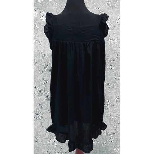 Victorian Black Cotton Nightgown with Ruffle Trim | Sleeveless Sleepwear | SoieRose SR1174