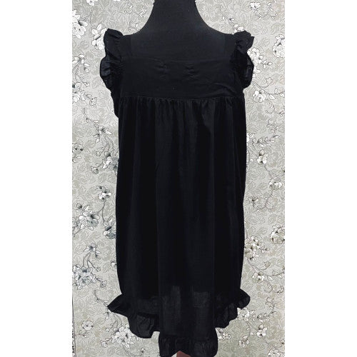 Victorian Black Cotton Nightgown with Ruffle Trim | Sleeveless Sleepwear | SoieRose SR1174