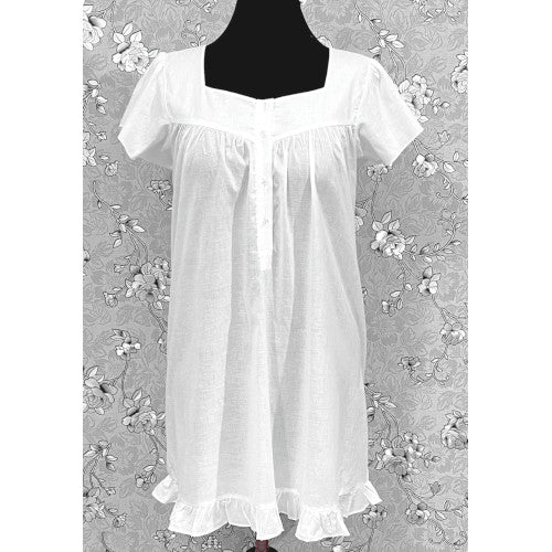 Victorian 100% Cotton Nightgown with Short Sleeves & Ruffle Hem | SoieRose SR1168