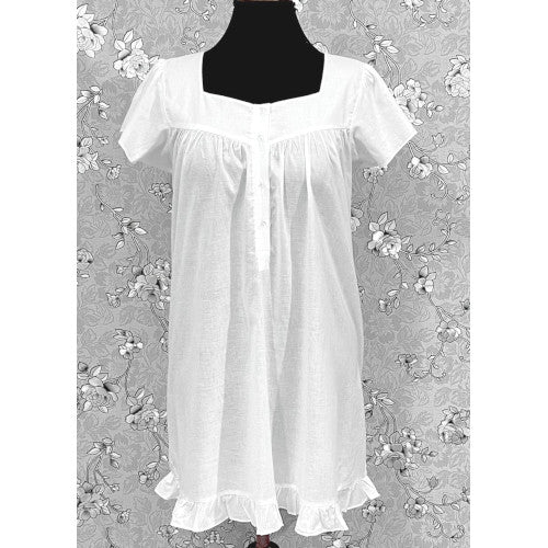 Victorian 100% Cotton Nightgown with Short Sleeves & Ruffle Hem | SoieRose SR1168