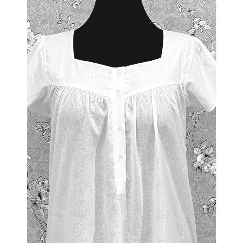 Victorian 100% Cotton Nightgown with Short Sleeves & Ruffle Hem | SoieRose SR1168