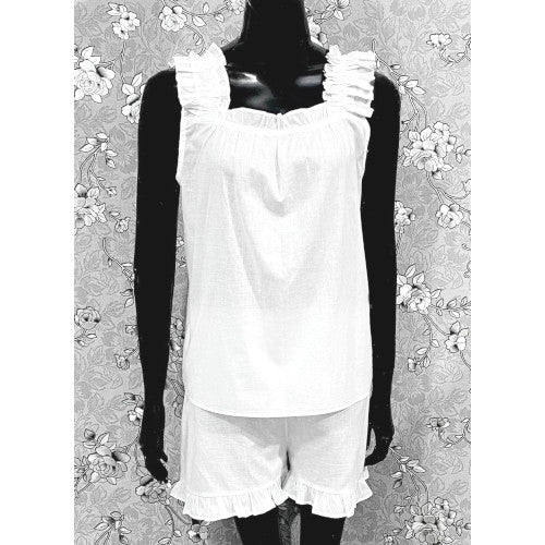 Victorian Cotton Pajama Set with Ruffle Strap Top & Shorts | SoieRose SR1171