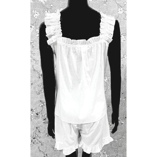 Victorian Cotton Pajama Set with Ruffle Strap Top & Shorts | SoieRose SR1171
