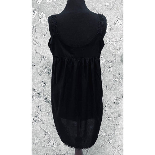 Victorian Black Cotton Nightgown with Lace Trim | Sleeveless Button Front | SoieRose SR1173