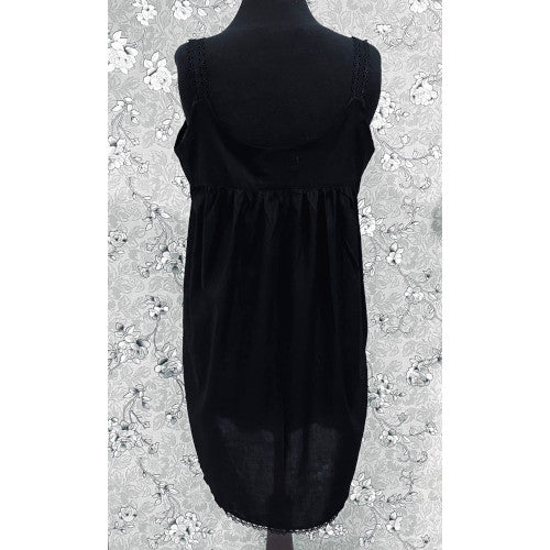 Victorian Black Cotton Nightgown with Lace Trim | Sleeveless Button Front | SoieRose SR1173