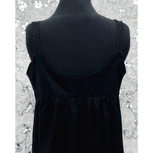 Victorian Black Cotton Nightgown with Lace Trim | Sleeveless Button Front | SoieRose SR1173