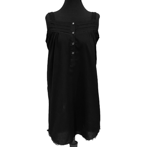 Victorian Black Cotton Nightgown with Lace Trim | Sleeveless Button Front | SoieRose SR1173