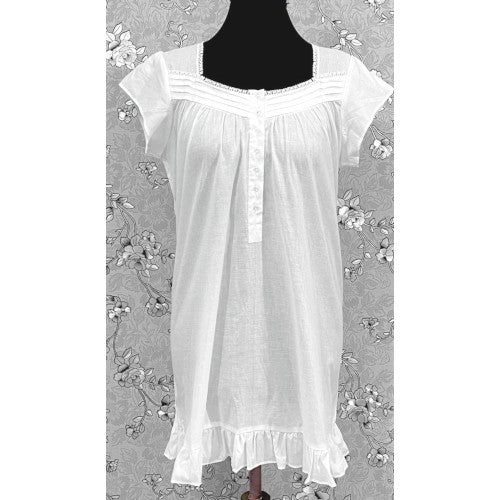 Victorian Short Sleeve Cotton Nightgown | White Ruffle Hem Nightdress | SoieRose SR1167 | 100% Cotton Vintage-Inspired Sleepwear & Loungewear for Women