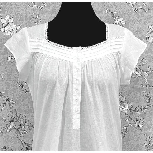 Victorian Short Sleeve Cotton Nightgown | White Ruffle Hem Nightdress | SoieRose SR1167 | 100% Cotton Vintage-Inspired Sleepwear & Loungewear for Women