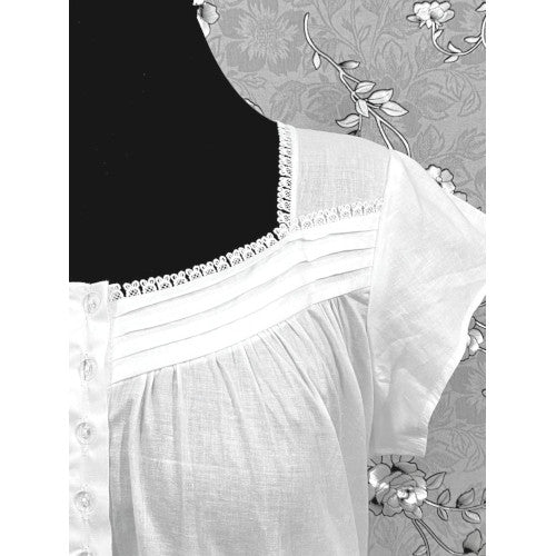 Victorian Short Sleeve Cotton Nightgown | White Ruffle Hem Nightdress | SoieRose SR1167 | 100% Cotton Vintage-Inspired Sleepwear & Loungewear for Women