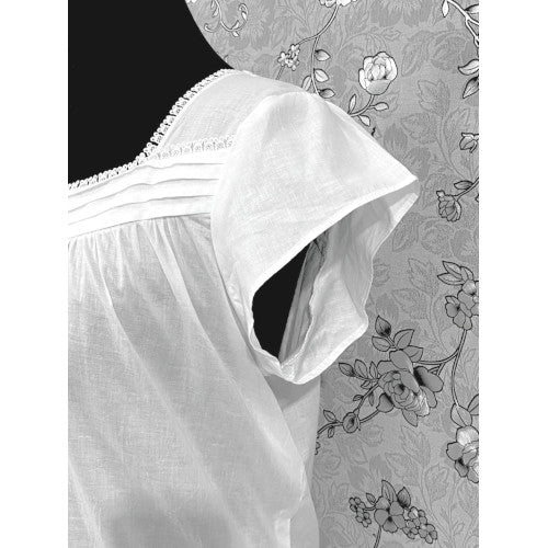 Victorian Short Sleeve Cotton Nightgown | White Ruffle Hem Nightdress | SoieRose SR1167 | 100% Cotton Vintage-Inspired Sleepwear & Loungewear for Women