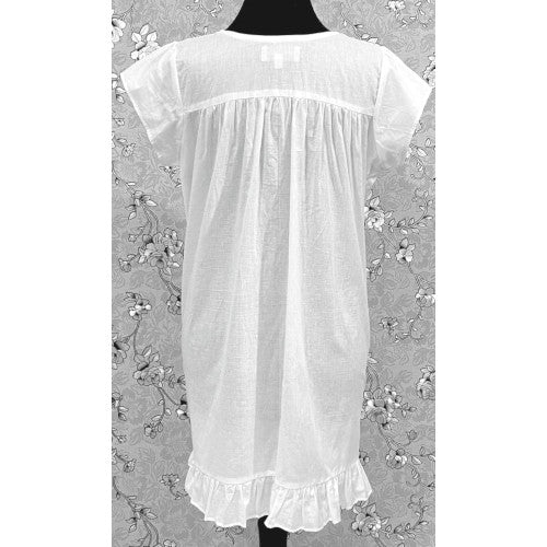 Victorian Short Sleeve Cotton Nightgown | White Ruffle Hem Nightdress | SoieRose SR1167 | 100% Cotton Vintage-Inspired Sleepwear & Loungewear for Women