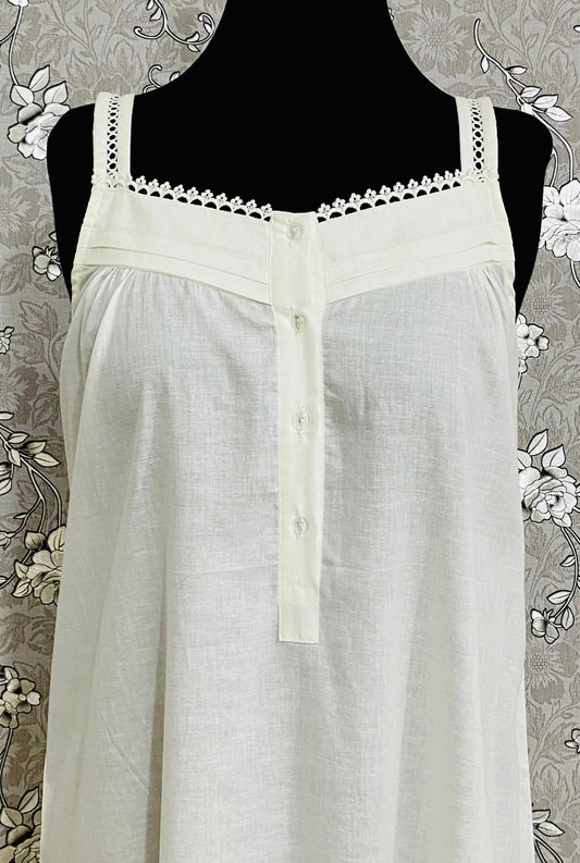 SoieRose SR-1180 – Victorian Sleeveless 100% Cotton Nightgown