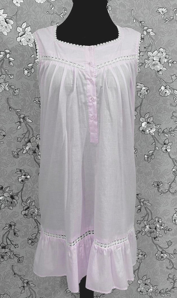 Victorian Pale Pink Cotton Nightgown | Sleeveless Eyelet Trim Nightdress | Ruffle Hem Sleepwear | Vintage Style SoieRose SR1140