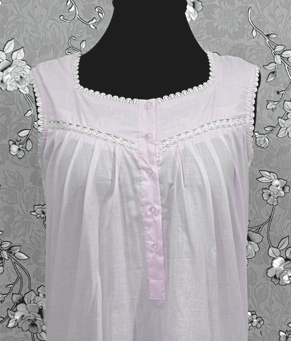 Victorian Pale Pink Cotton Nightgown | Sleeveless Eyelet Trim Nightdress | Ruffle Hem Sleepwear | Vintage Style SoieRose SR1140