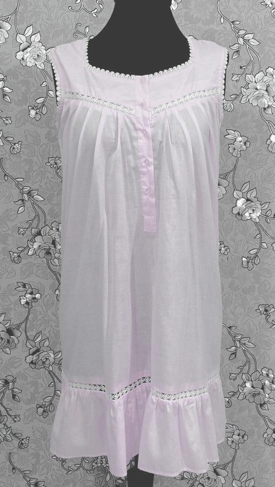 Victorian Pale Pink Cotton Nightgown | Sleeveless Eyelet Trim Nightdress | Ruffle Hem Sleepwear | Vintage Style SoieRose SR1140