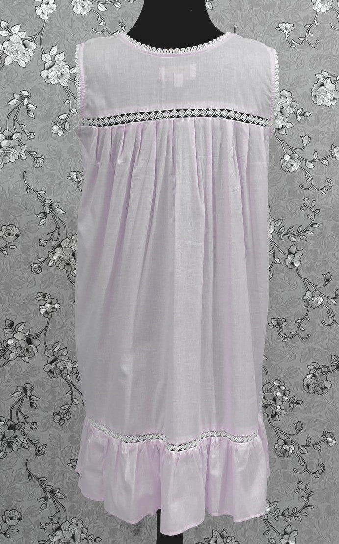 Victorian Pale Pink Cotton Nightgown | Sleeveless Eyelet Trim Nightdress | Ruffle Hem Sleepwear | Vintage Style SoieRose SR1140