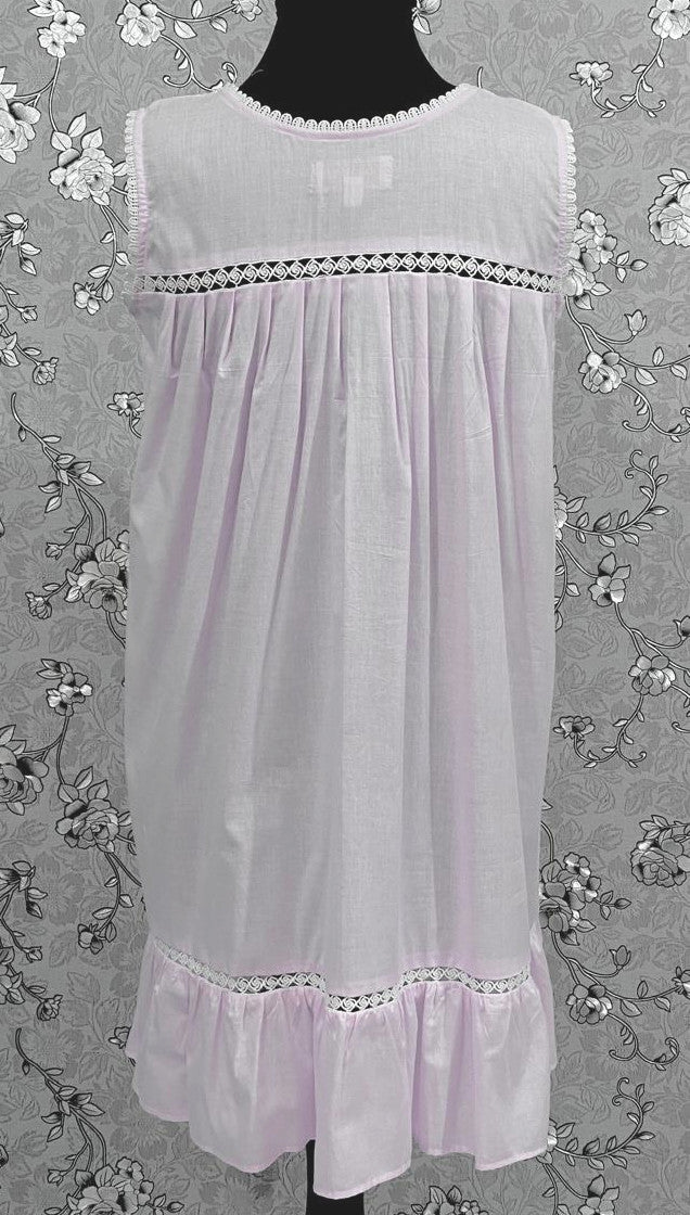 Victorian Pale Pink Cotton Nightgown | Sleeveless Eyelet Trim Nightdress | Ruffle Hem Sleepwear | Vintage Style SoieRose SR1140