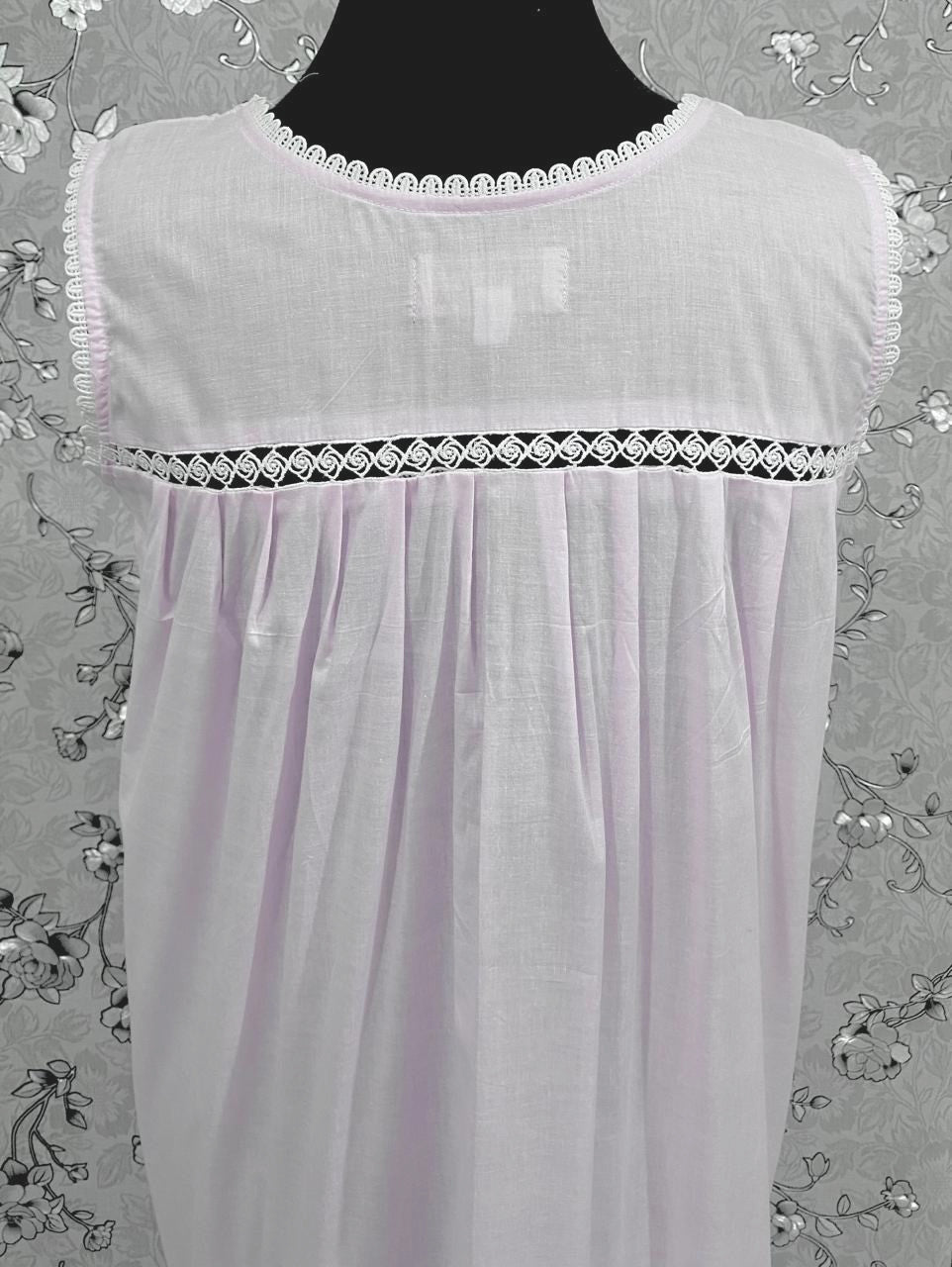 Victorian Pale Pink Cotton Nightgown | Sleeveless Eyelet Trim Nightdress | Ruffle Hem Sleepwear | Vintage Style SoieRose SR1140