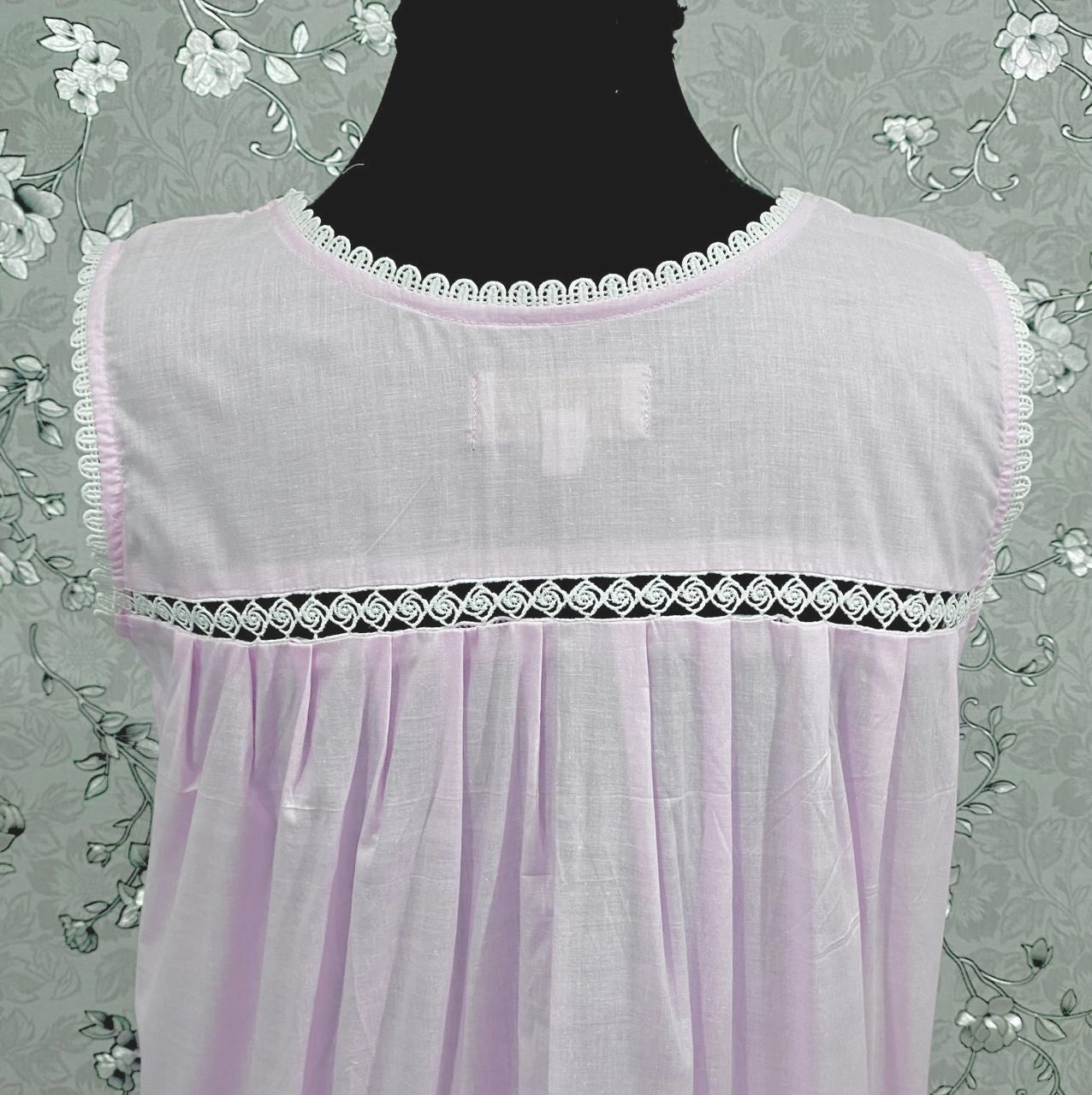 Victorian Pink Cotton Nightgown | Sleeveless Eyelet Trim Nightdress | Ruffle Hem Sleepwear | Vintage Style SoieRose SR1138