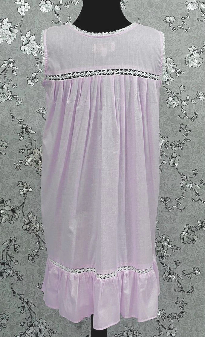 Victorian Pink Cotton Nightgown | Sleeveless Eyelet Trim Nightdress | Ruffle Hem Sleepwear | Vintage Style SoieRose SR1138