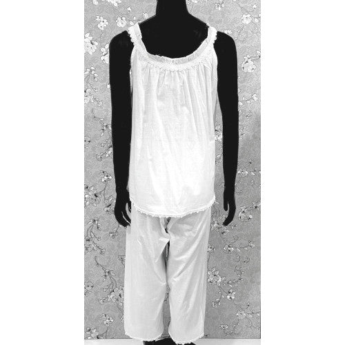 Victorian White Cotton Pajama Set | Lace Trim Cami & Capri Pants | SoieRose SR1172