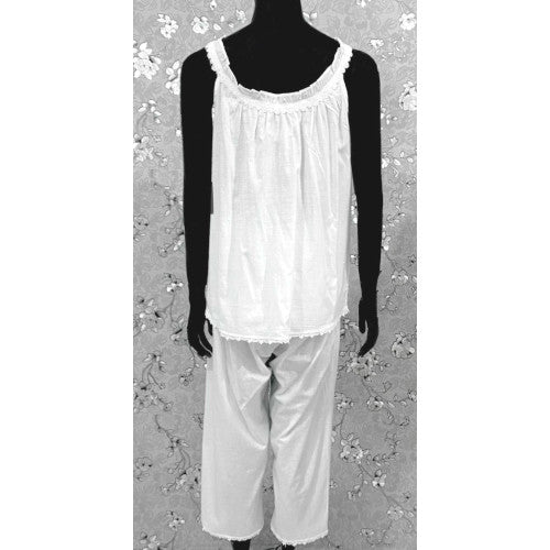 Victorian White Cotton Pajama Set | Lace Trim Cami & Capri Pants | SoieRose SR1172