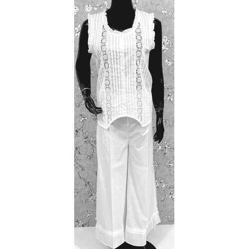 Victorian Cotton Pajama Set with Lace Trim & Ruffle Top | SoieRose SR1175