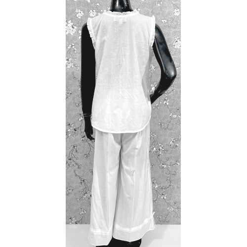 Victorian Cotton Pajama Set with Lace Trim & Ruffle Top | SoieRose SR1175