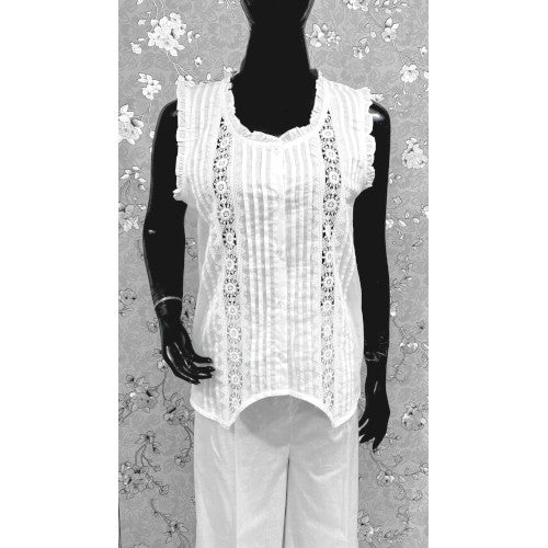 Victorian Cotton Pajama Set with Lace Trim & Ruffle Top | SoieRose SR1175
