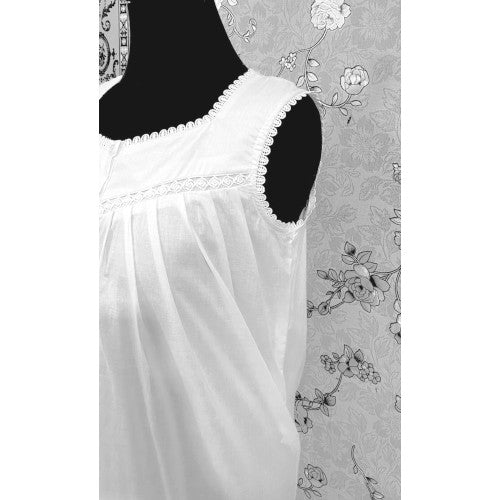 Victorian Cotton Nightgown Sleeveless Ruffle Hem Vintage Style SoieRose SR1137