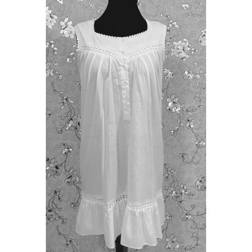 Victorian Cotton Nightgown Sleeveless Ruffle Hem Vintage Style SoieRose SR1137