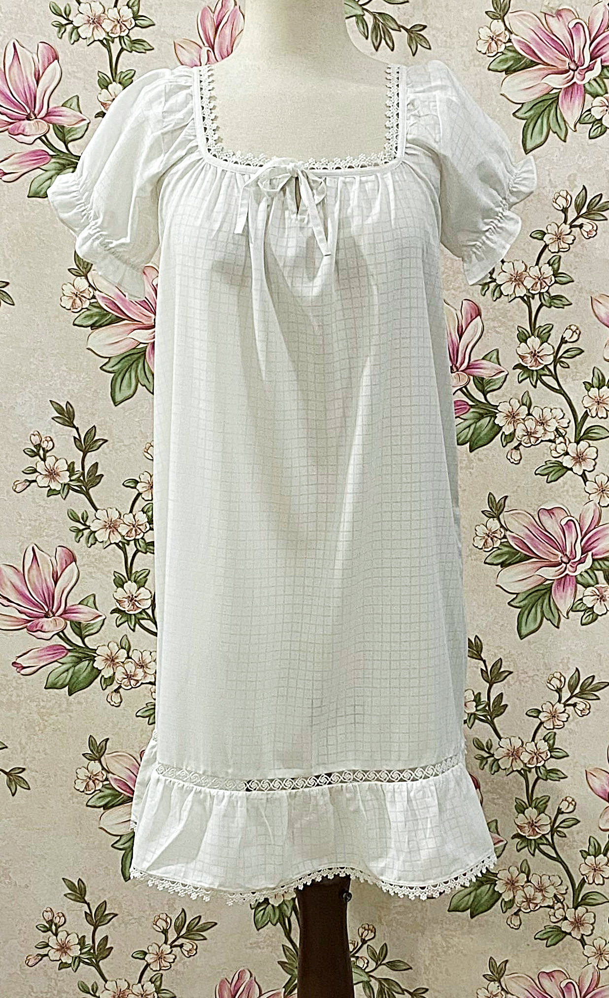 White Cotton Prairie Puff Sleeve Victorian Nightgown for Women - SoieRose SR-1311