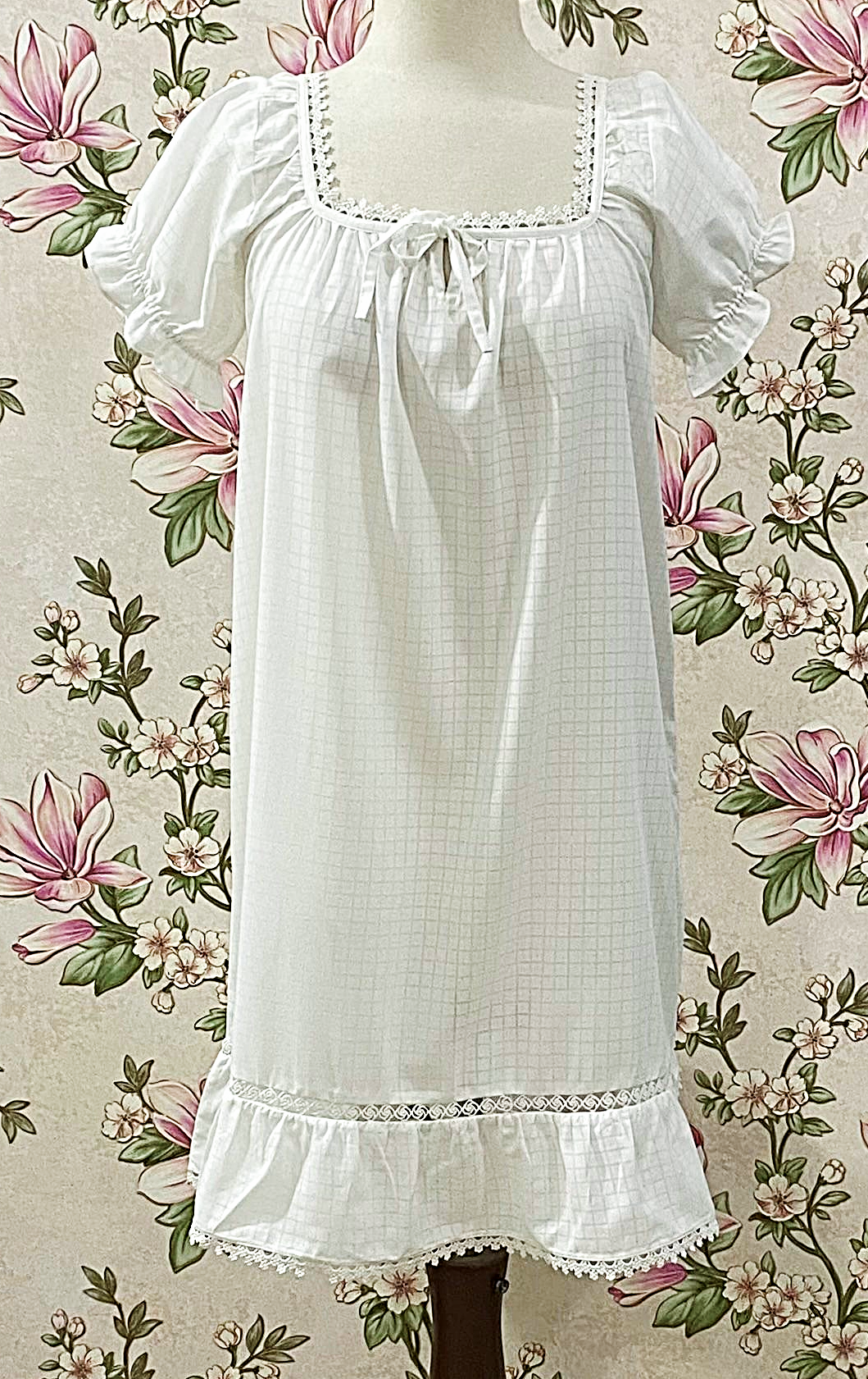 White Cotton Prairie Puff Sleeve Victorian Nightgown for Women - SoieRose SR-1311
