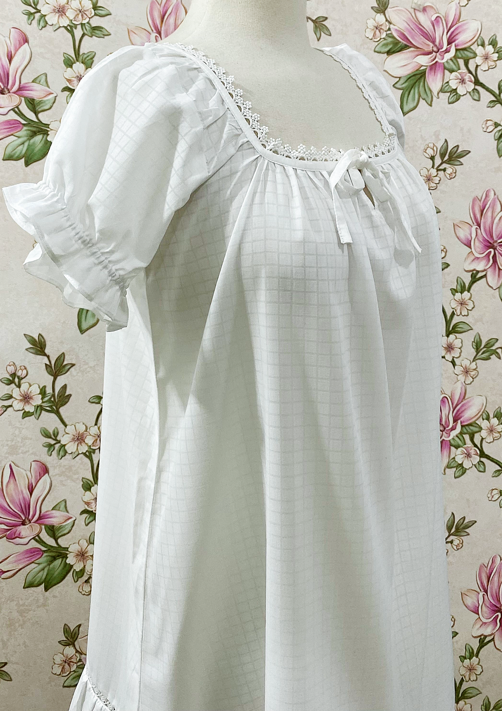 White Cotton Prairie Puff Sleeve Victorian Nightgown for Women - SoieRose SR-1311