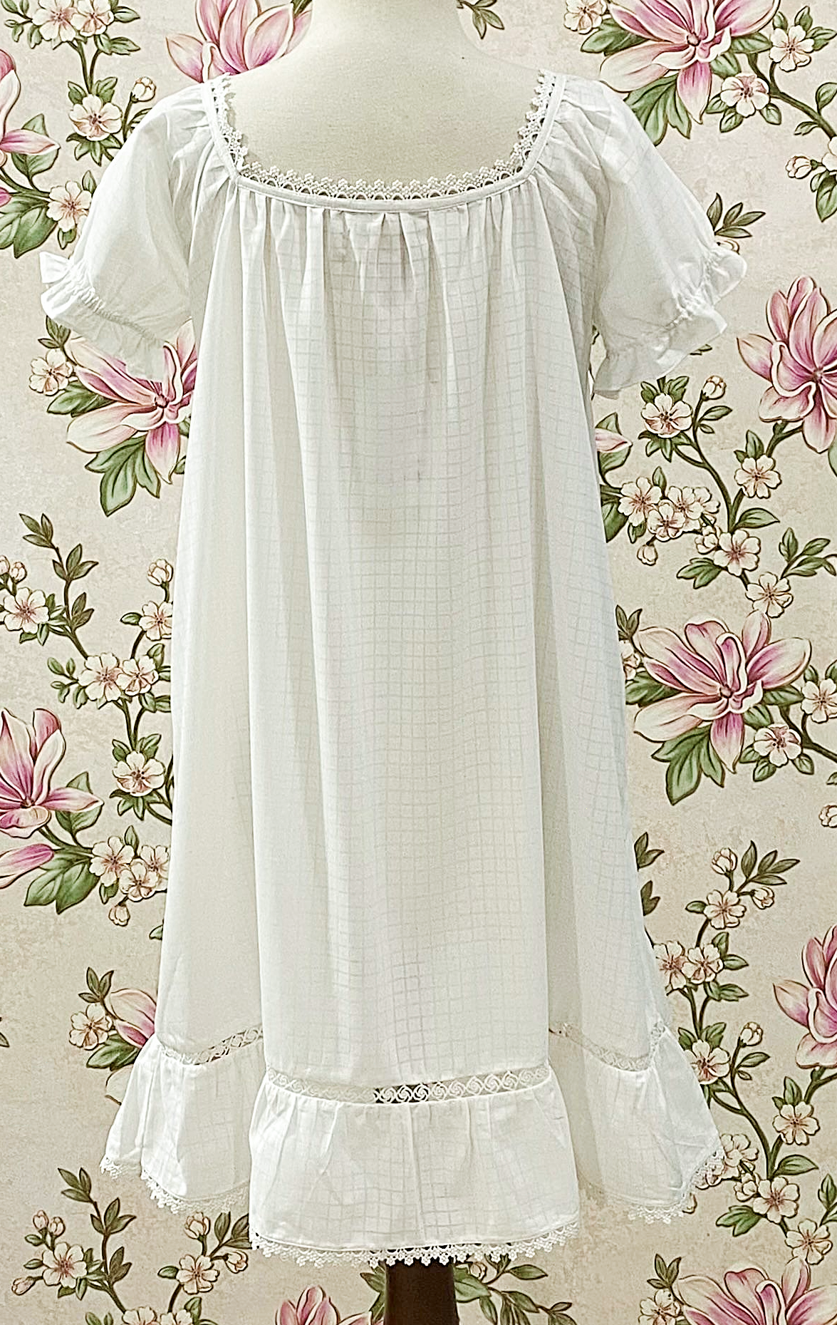 White Cotton Prairie Puff Sleeve Victorian Nightgown for Women - SoieRose SR-1311