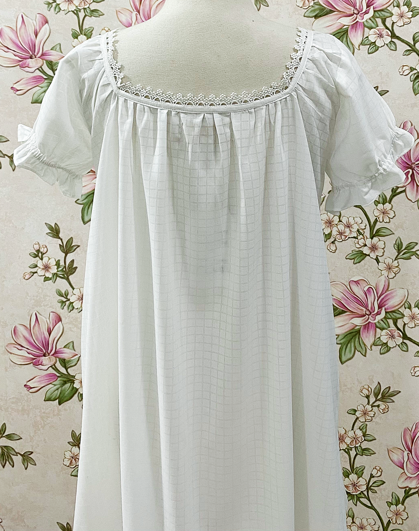 White Cotton Prairie Puff Sleeve Victorian Nightgown for Women - SoieRose SR-1311
