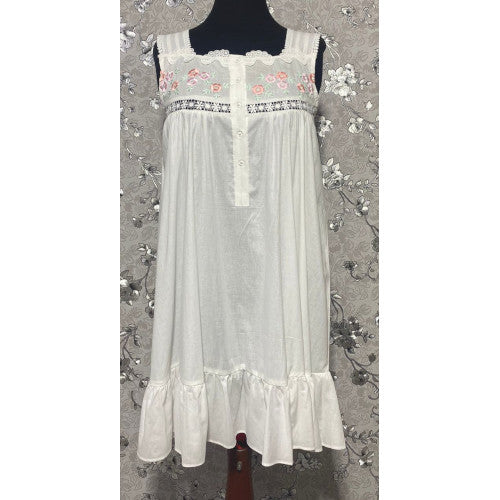 White Victorian Sleeveless Nightgown with Subtle Embroidery and Lace by SoieRose - SR-1027