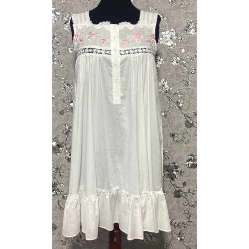 White Victorian Sleeveless Nightgown with Subtle Embroidery and Lace by SoieRose - SR-1027