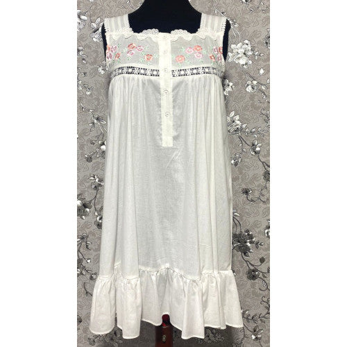 White Victorian Sleeveless Nightgown with Subtle Embroidery and Lace by SoieRose - SR-1027