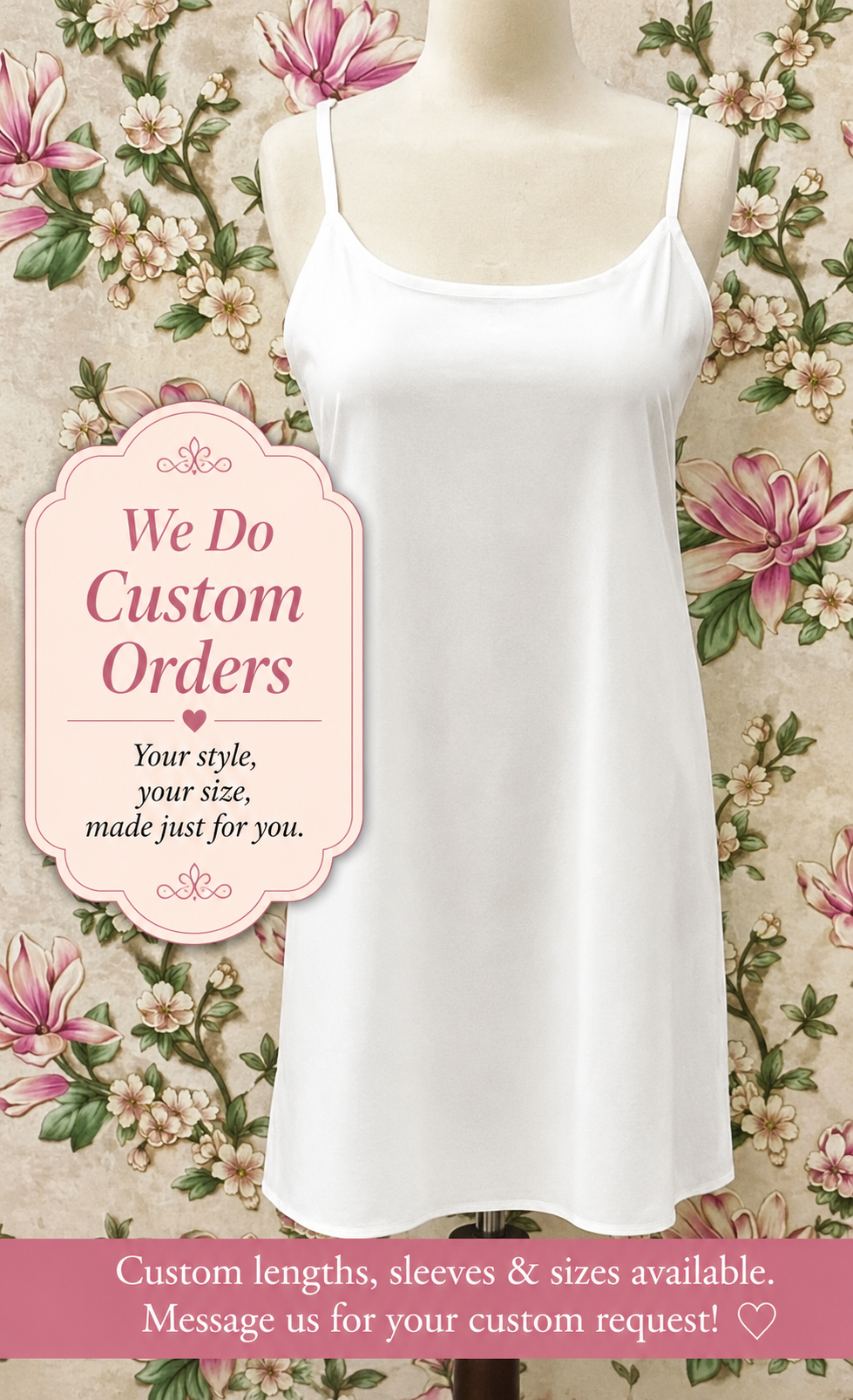 SoieRose White Cotton Matching Slip for Victorian Nightgown-100% Cotton Soft Modesty Layer- Bridal Sleepwear-SR-1268