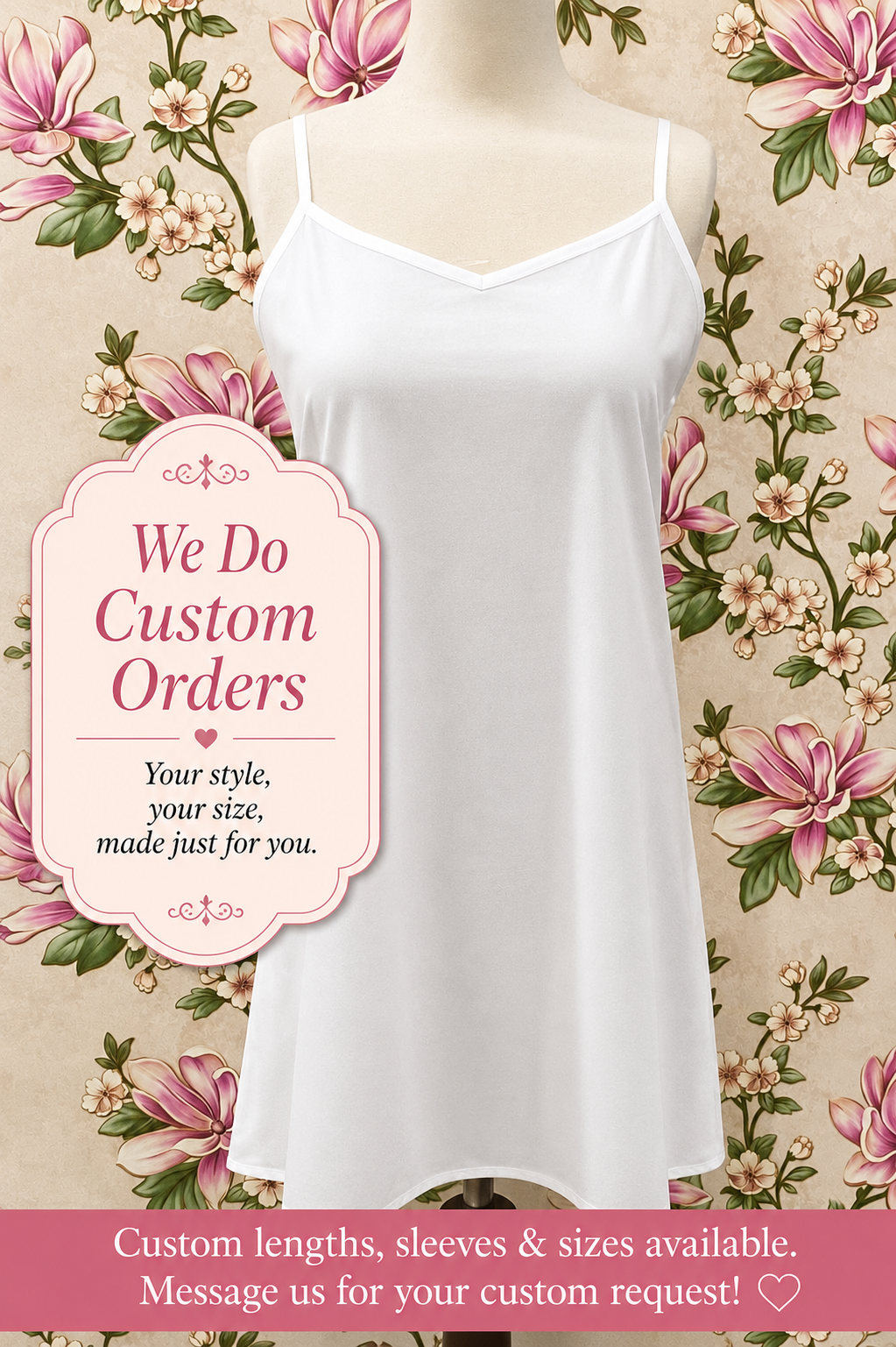 SoieRose White Cotton Matching Slip for Victorian Nightgown-100% Cotton Full Slip-SR-1269