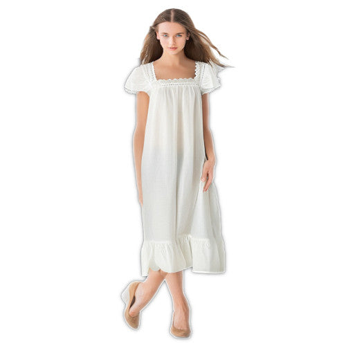 SoieRose Two-Tone 100% Cotton White Victorian Nightgown with Intricate Lace - SR1038